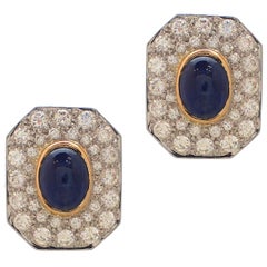 Cabochon Sapphire Diamond Gold Earrings