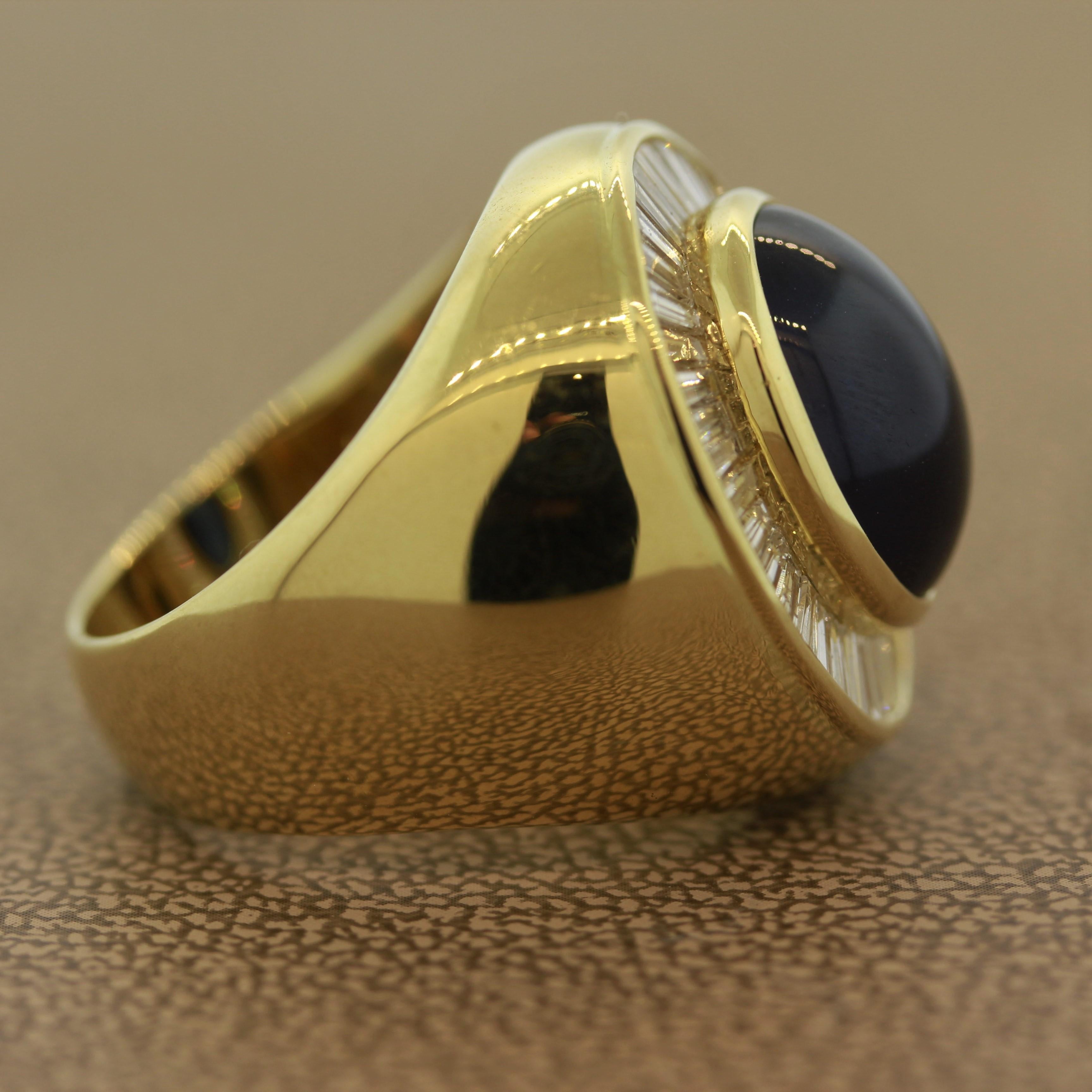 Oval Cut Cabochon Sapphire Diamond Gold Men’s Ring
