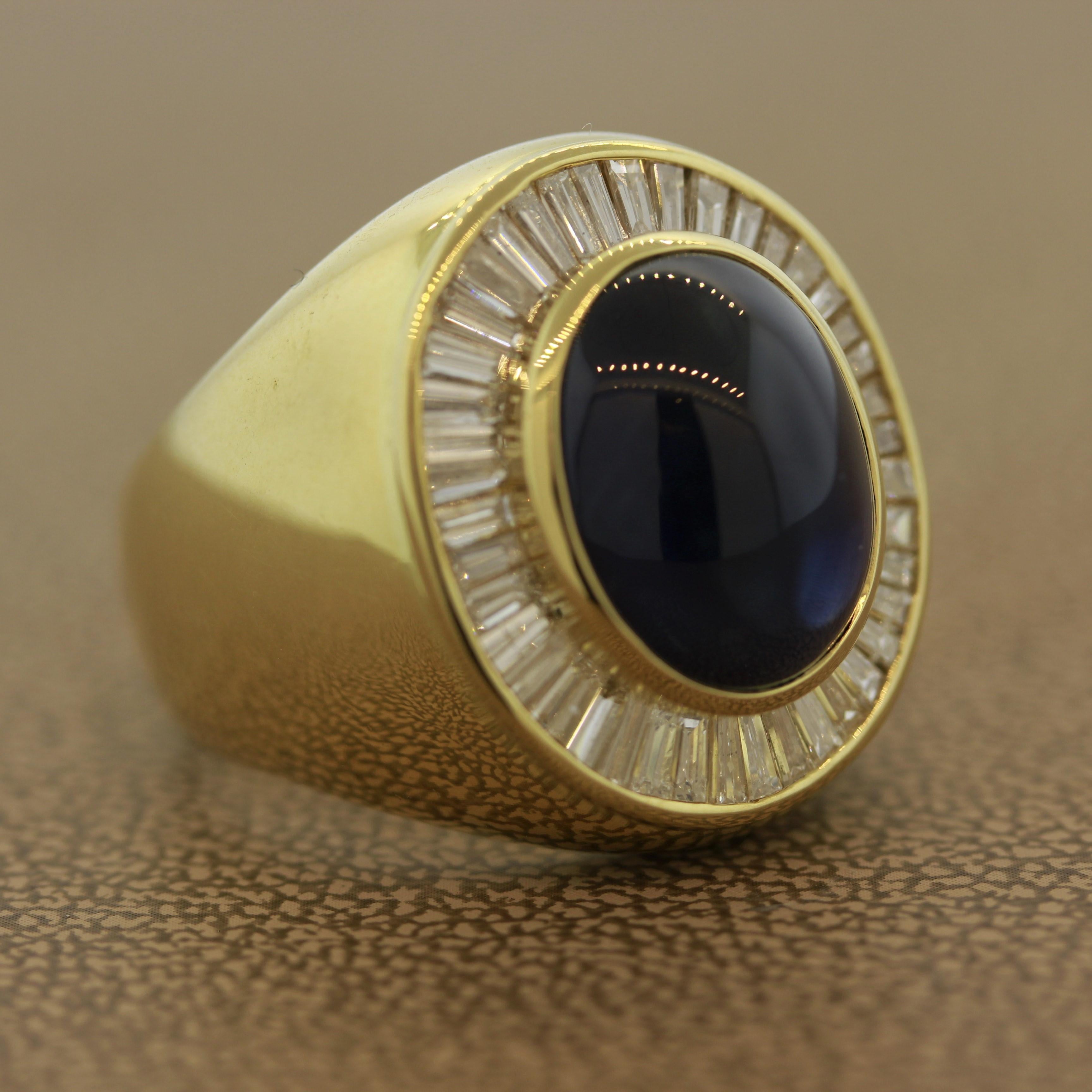 Cabochon Sapphire Diamond Gold Men’s Ring In New Condition In Beverly Hills, CA