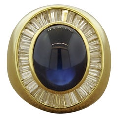 Cabochon Sapphire Diamond Gold Men’s Ring