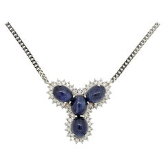 Cabochon Sapphire Diamond Halo Platinum Necklace
