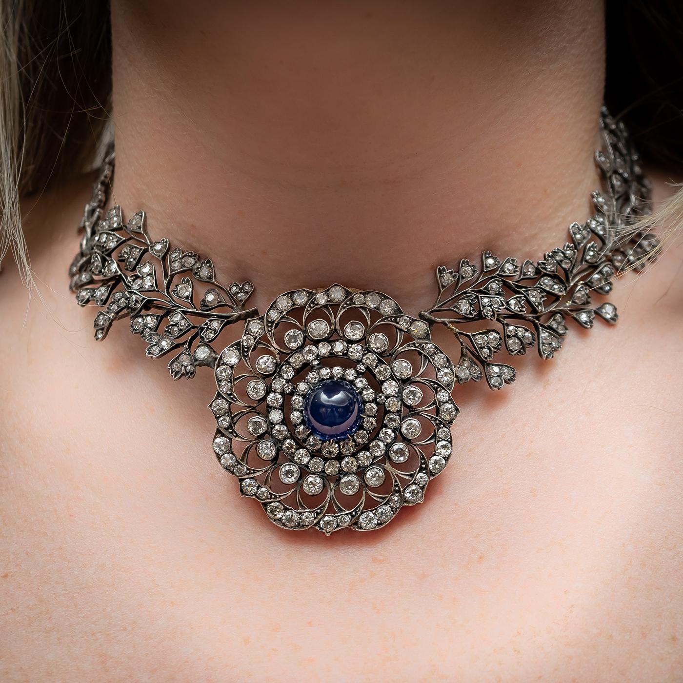 Women's Cabochon Sapphire Diamond Necklace