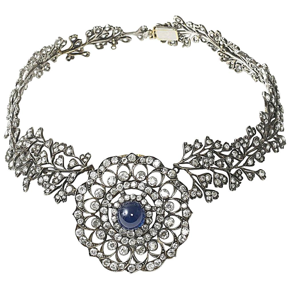 Cabochon Sapphire Diamond Necklace
