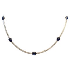 Cabochon Sapphire Diamond Platinum Necklace