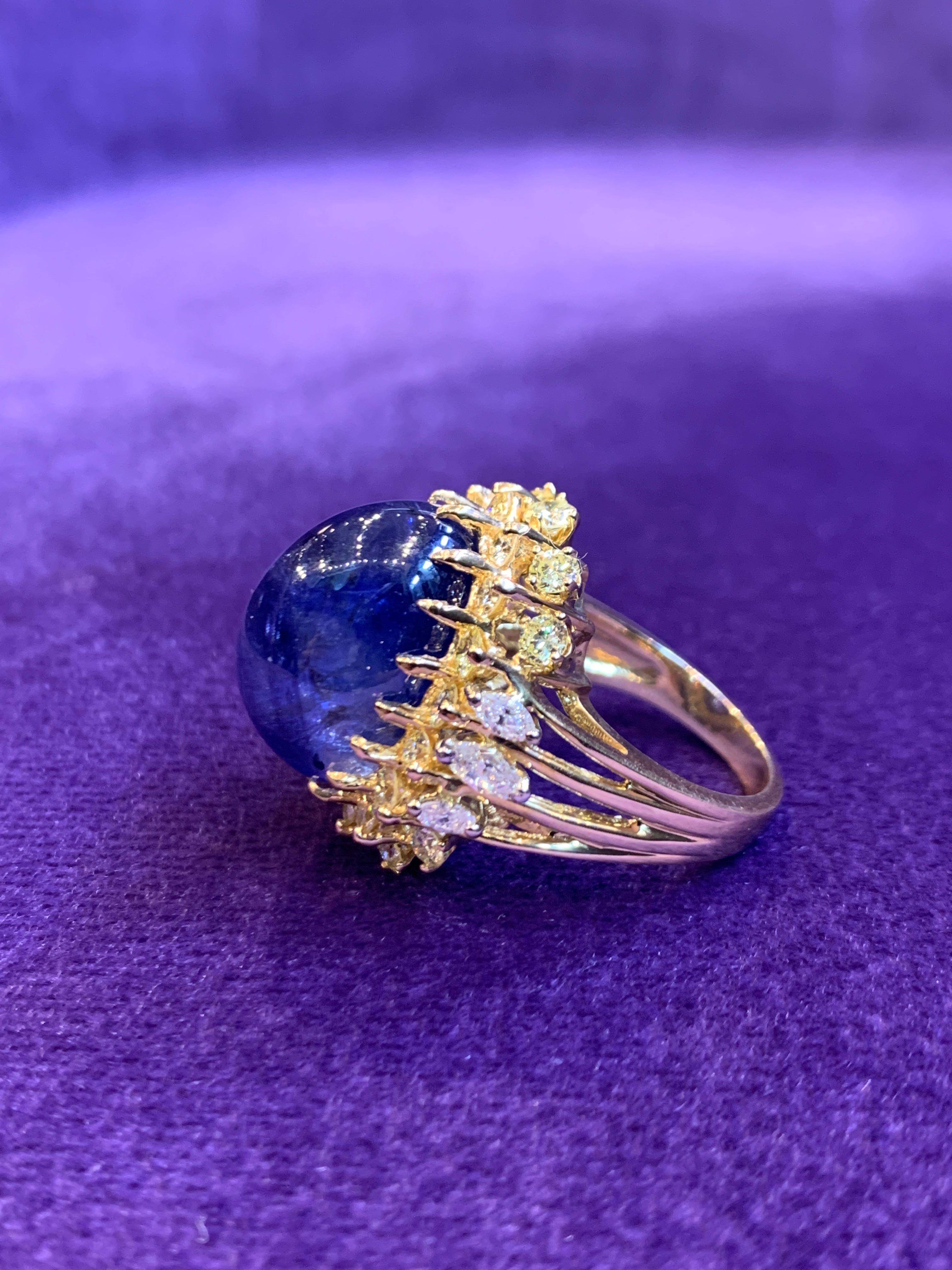 Women's or Men's Cabochon Sapphire & Diamond Ring For Sale