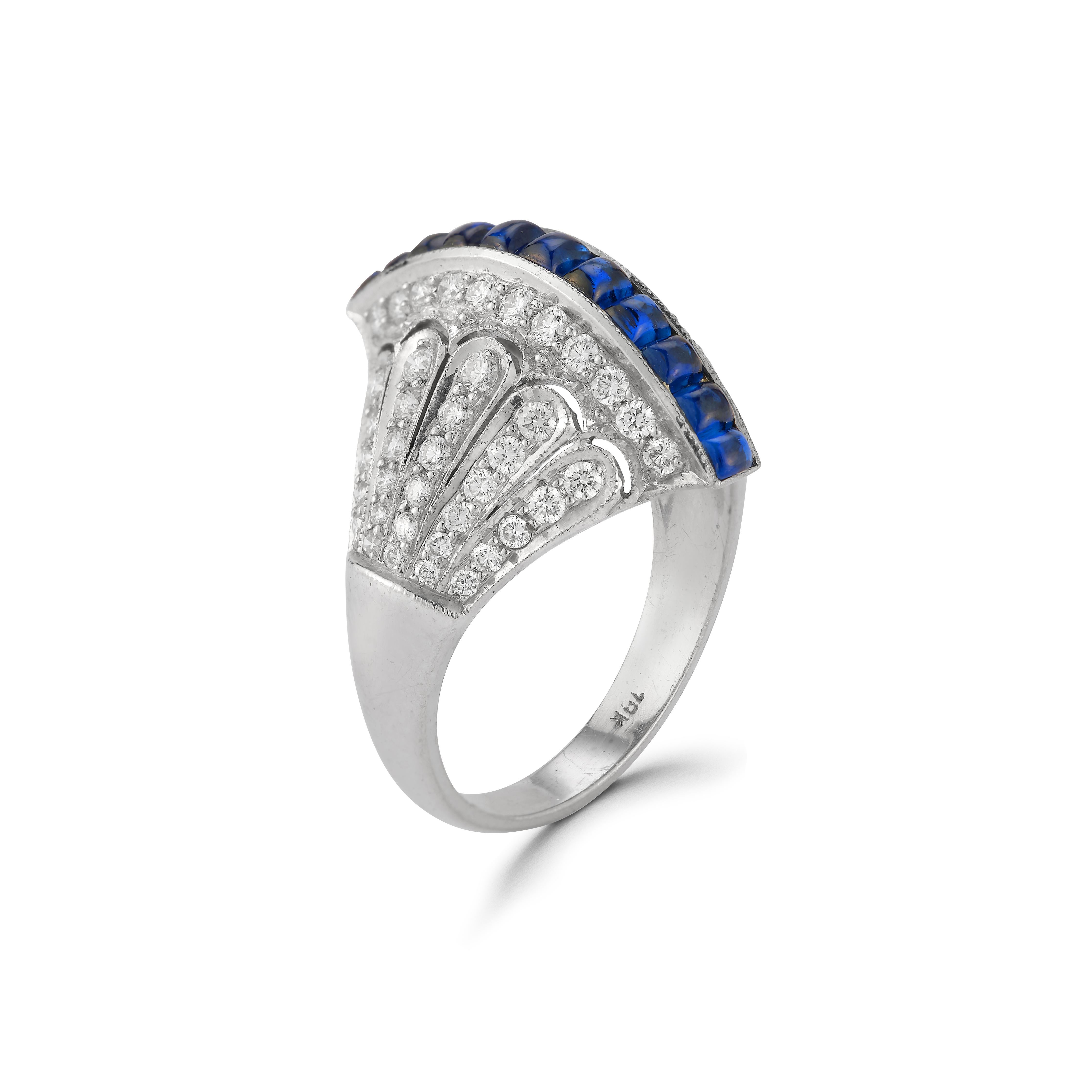 Women's Cabochon Sapphire & Diamond Ring For Sale