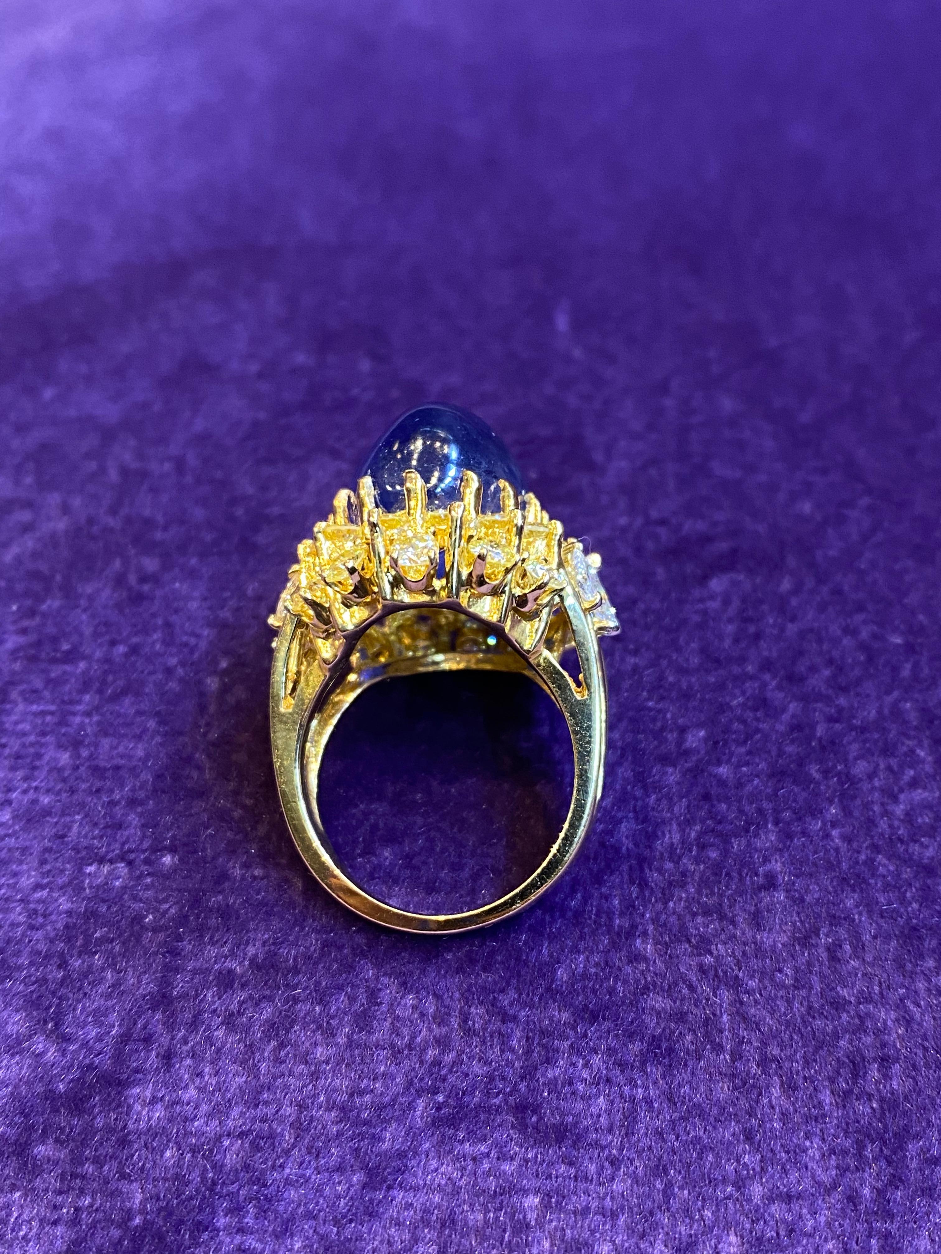 Cabochon Sapphire & Diamond Ring For Sale 1
