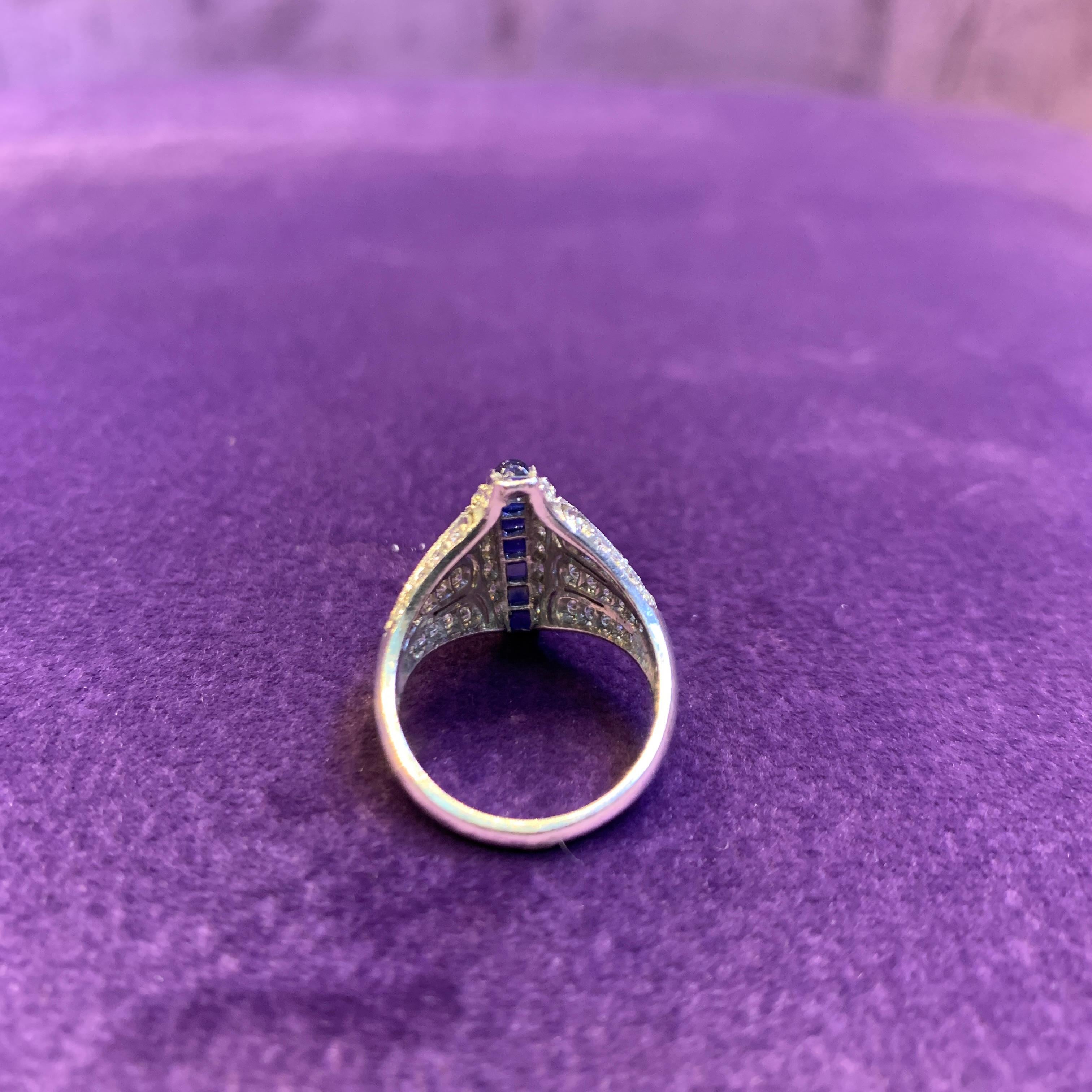 Cabochon Sapphire & Diamond Ring For Sale 3