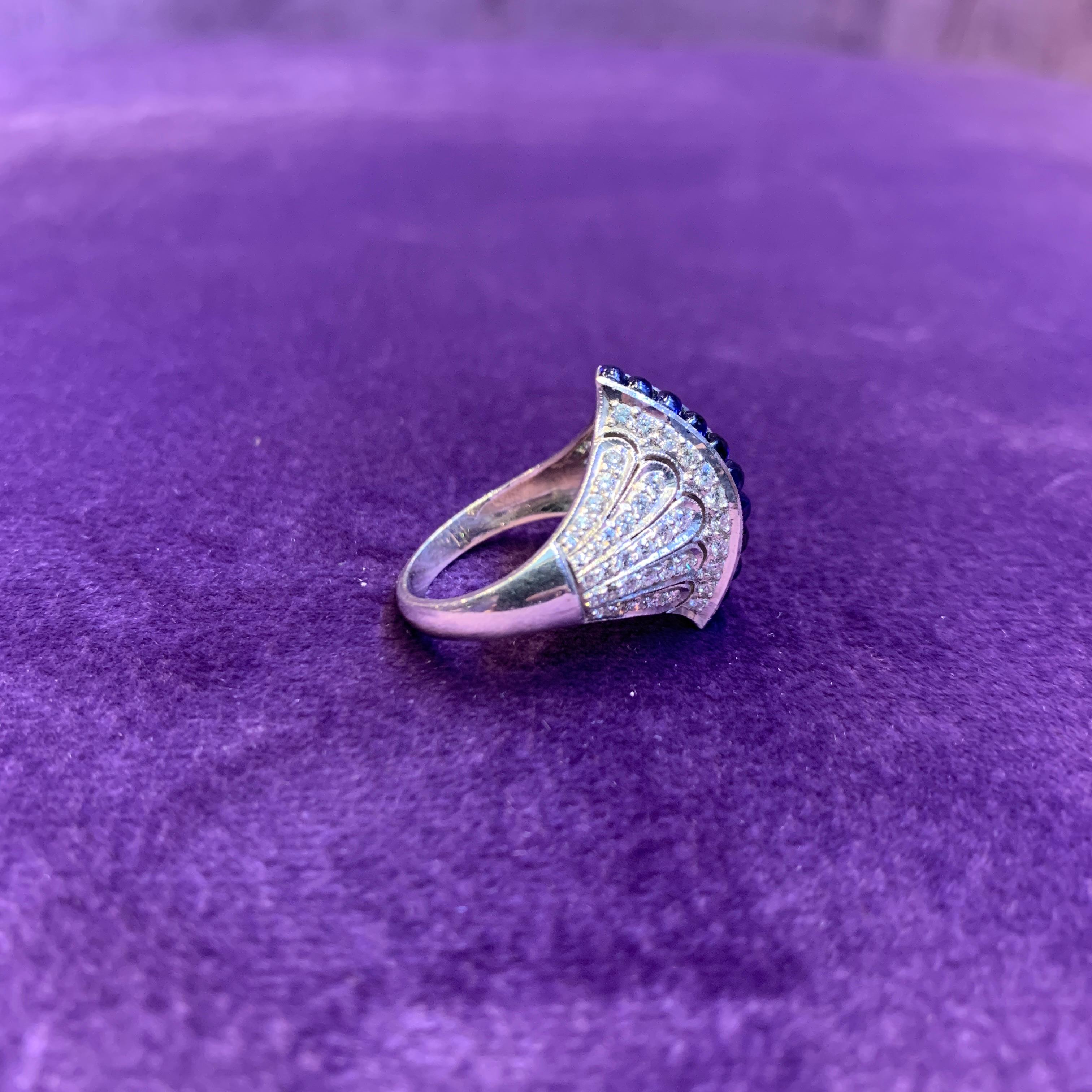 Cabochon Sapphire & Diamond Ring For Sale 4