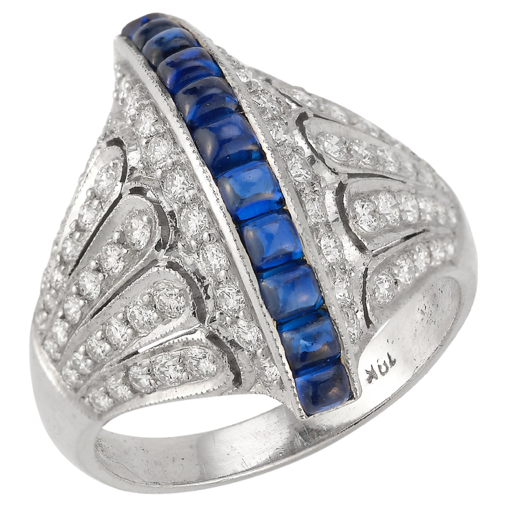Cabochon Sapphire & Diamond Ring For Sale