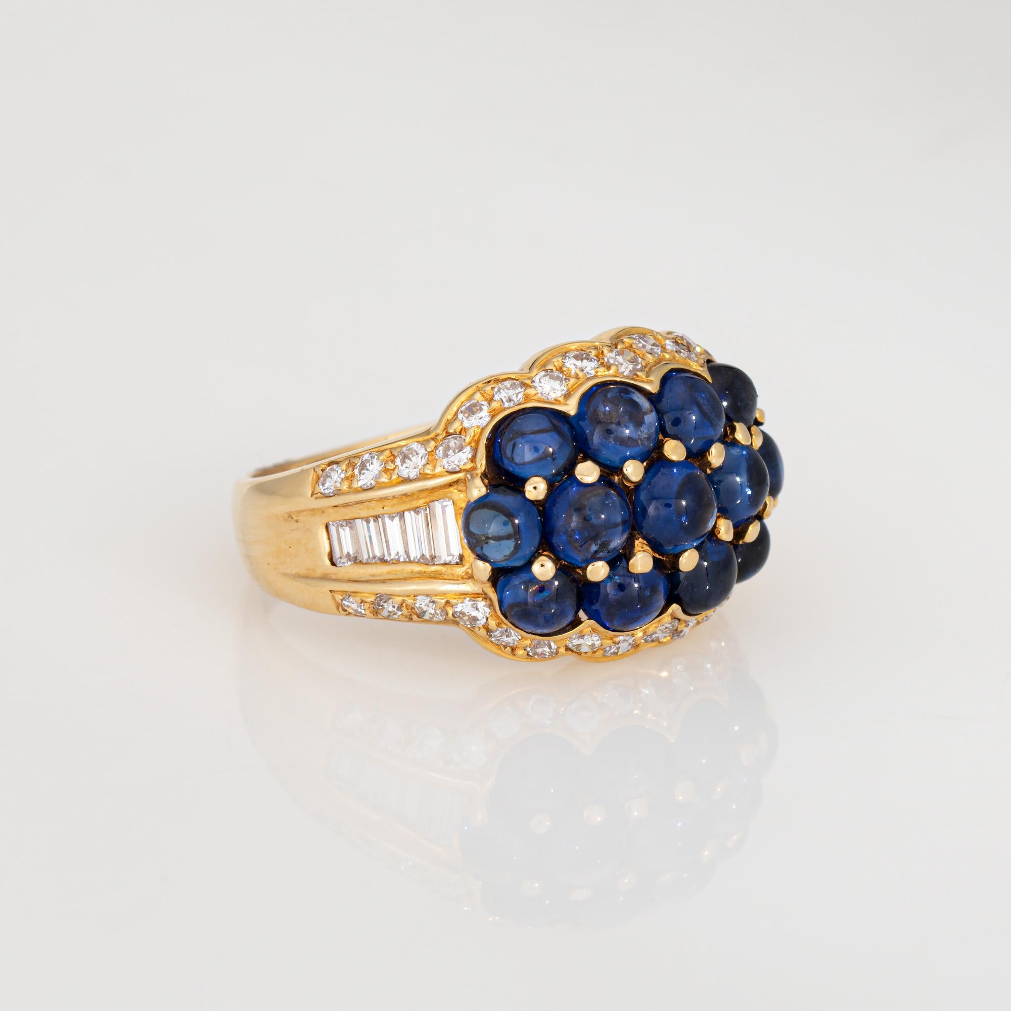 Modern Cabochon Sapphire Diamond Ring Sz 6.75 18k Yellow Gold Fine Vintage Jewelry For Sale