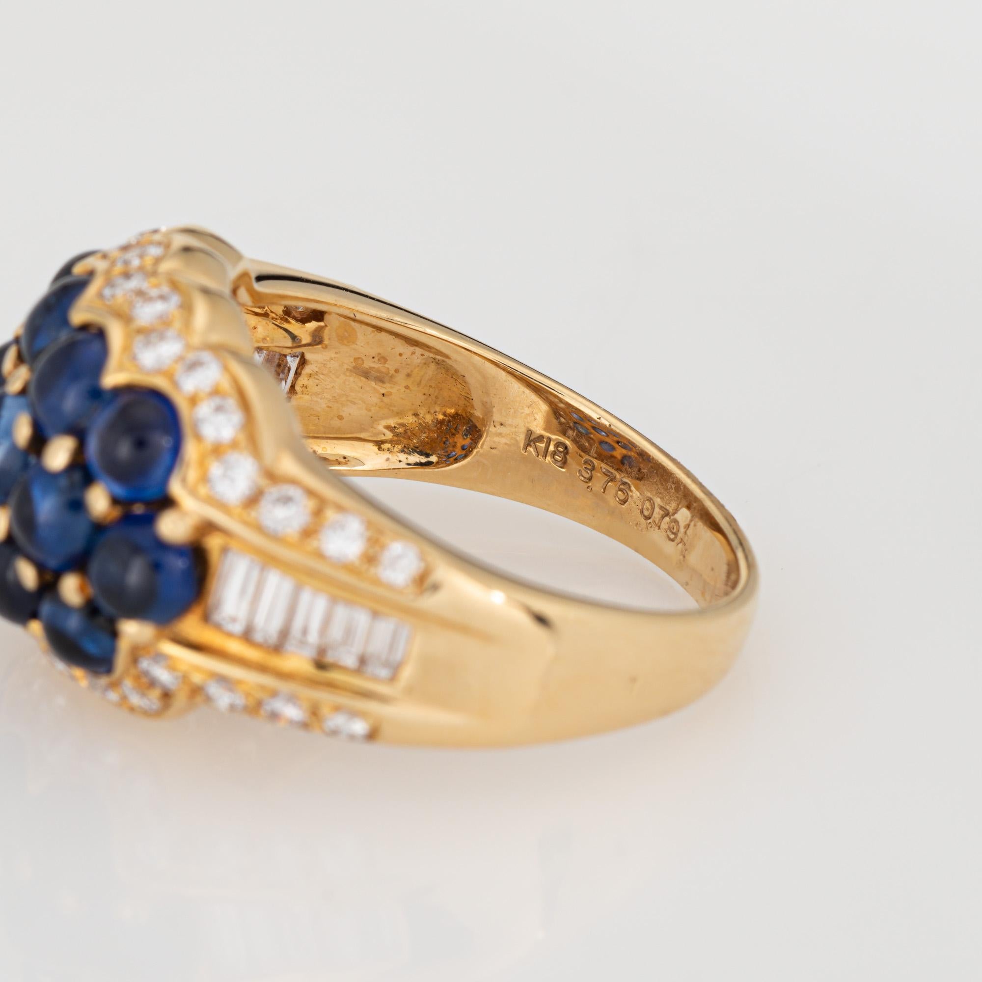 Cabochon Sapphire Diamond Ring Sz 6.75 18k Yellow Gold Fine Vintage Jewelry For Sale 2