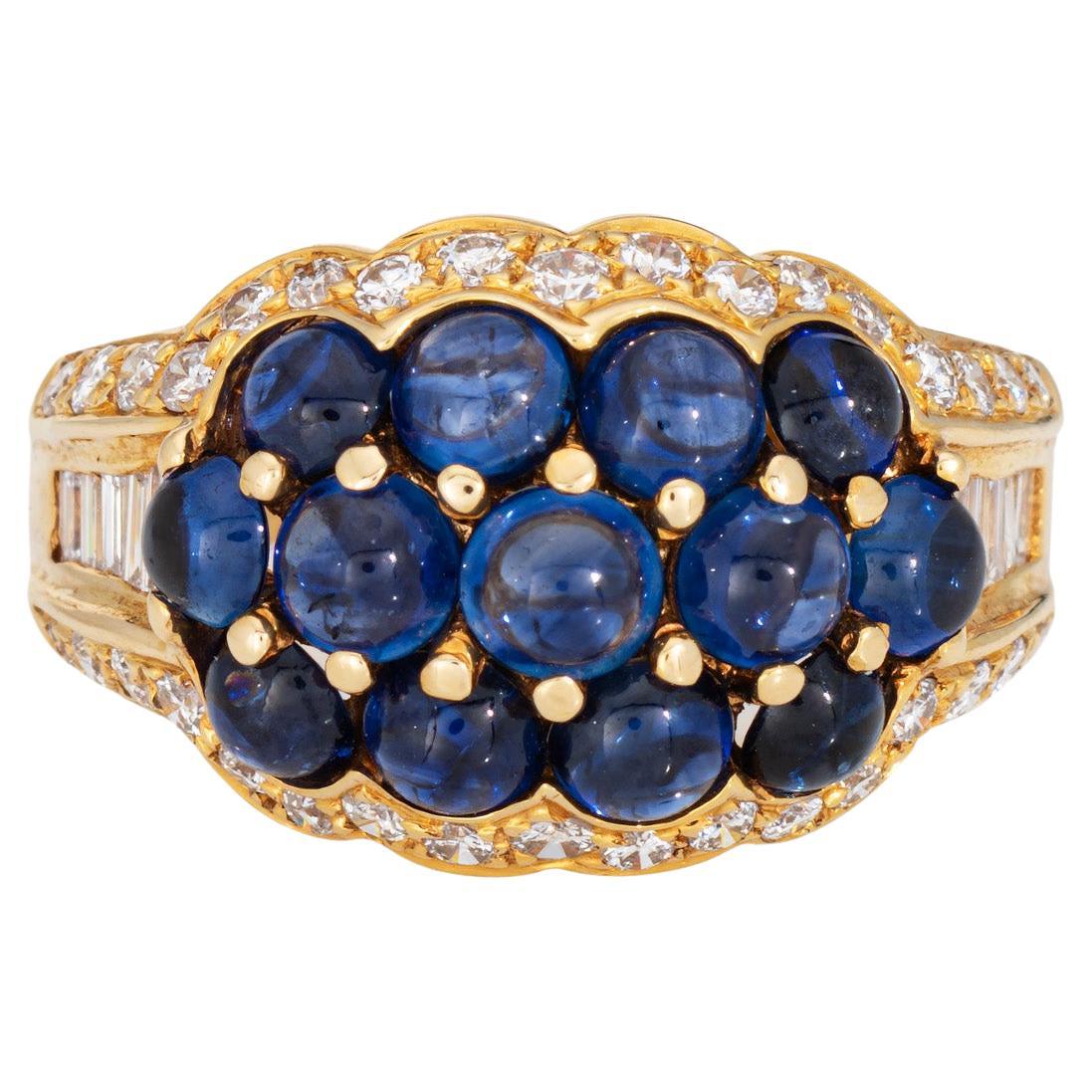 Cabochon Sapphire Diamond Ring Sz 6.75 18k Yellow Gold Fine Vintage Jewelry For Sale