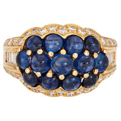 Cabochon Sapphire Diamond Ring Sz 6.75 18k Yellow Gold Fine Vintage Jewelry
