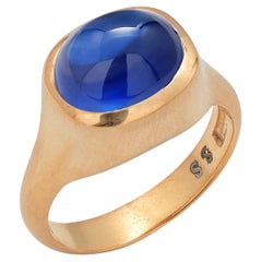 Cabochon Sapphire High Dome Silver Cocktail Ring Matt Yellow Gold Plated