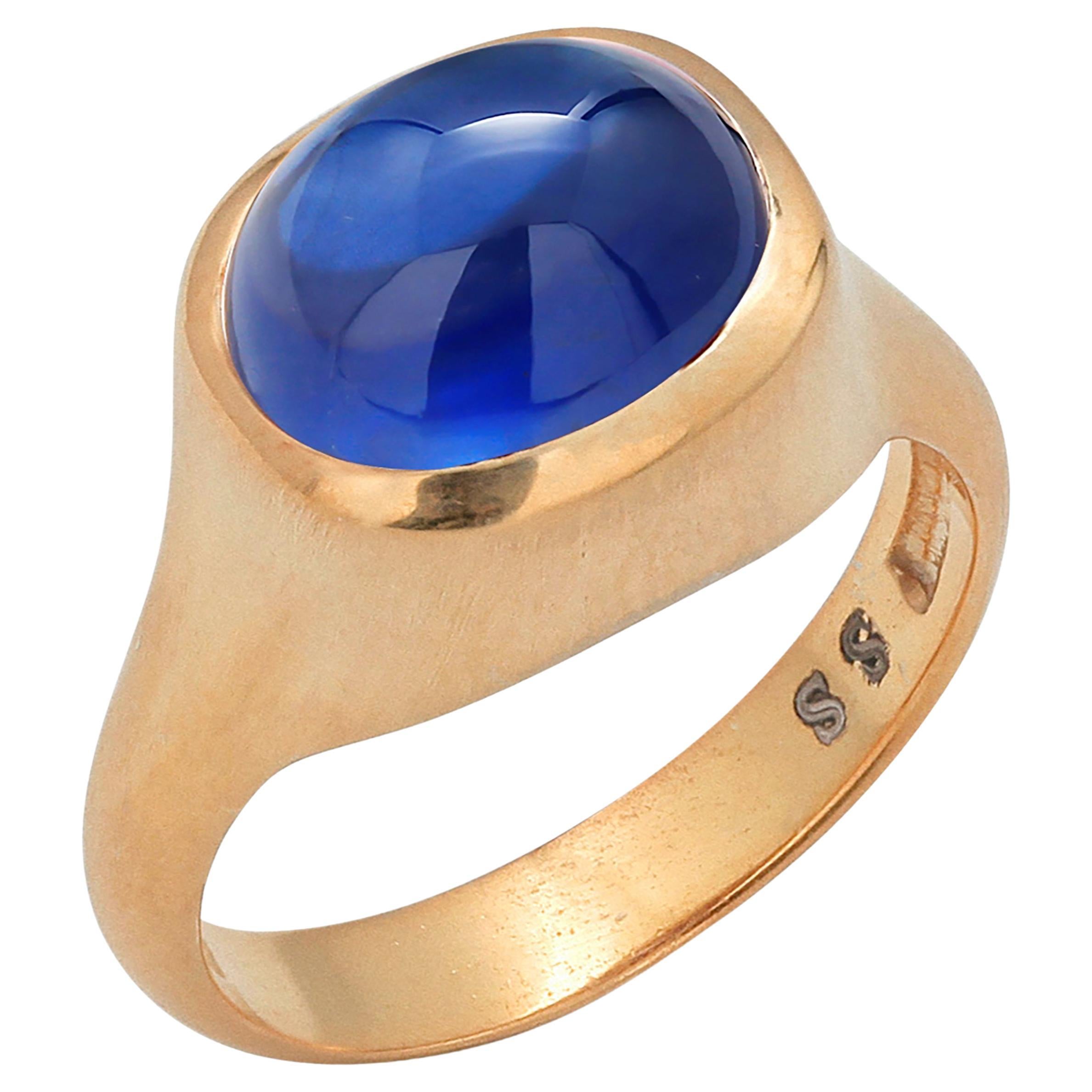 Cabochon Sapphire High Dome Yellow Gold Plated Silver Cocktail Ring