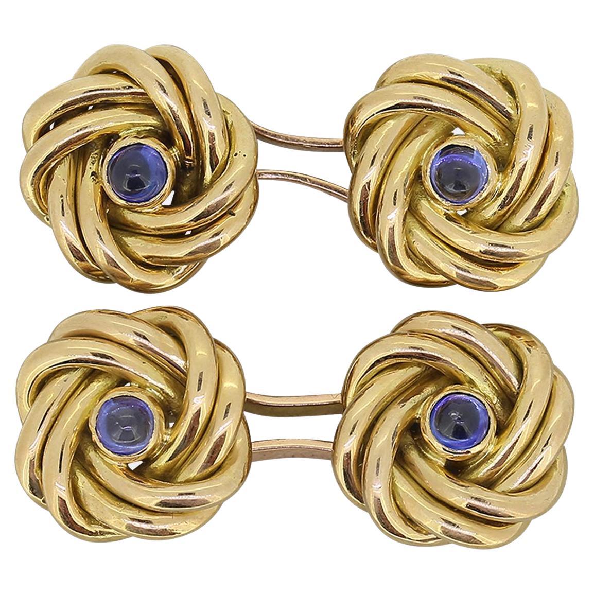 Vintage Sapphire Knot Cufflinks For Sale