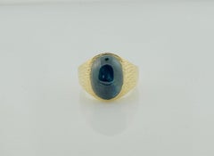 Cabochon Sapphire Pinky Ring with Bark Finish in Yellow Gold