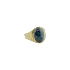 Cabochon Sapphire Pinky Ring with Bark Finish in Yellow Gold