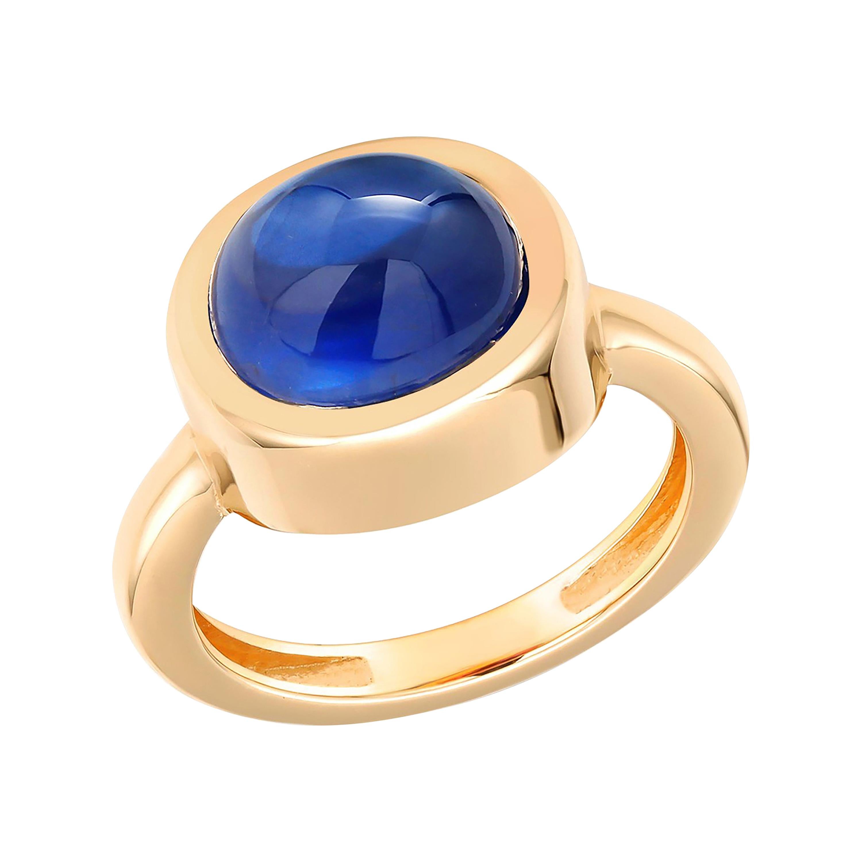 Cabochon Sapphire Raised Dome Yellow Gold Cocktail Ring Weighing 4.40 Carats