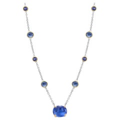 Cabochon Sapphire Round Sapphire 2.97 Carat Gold Necklace Pendant
