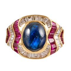 Vintage Cabochon Sapphire, Ruby and Diamond Ring