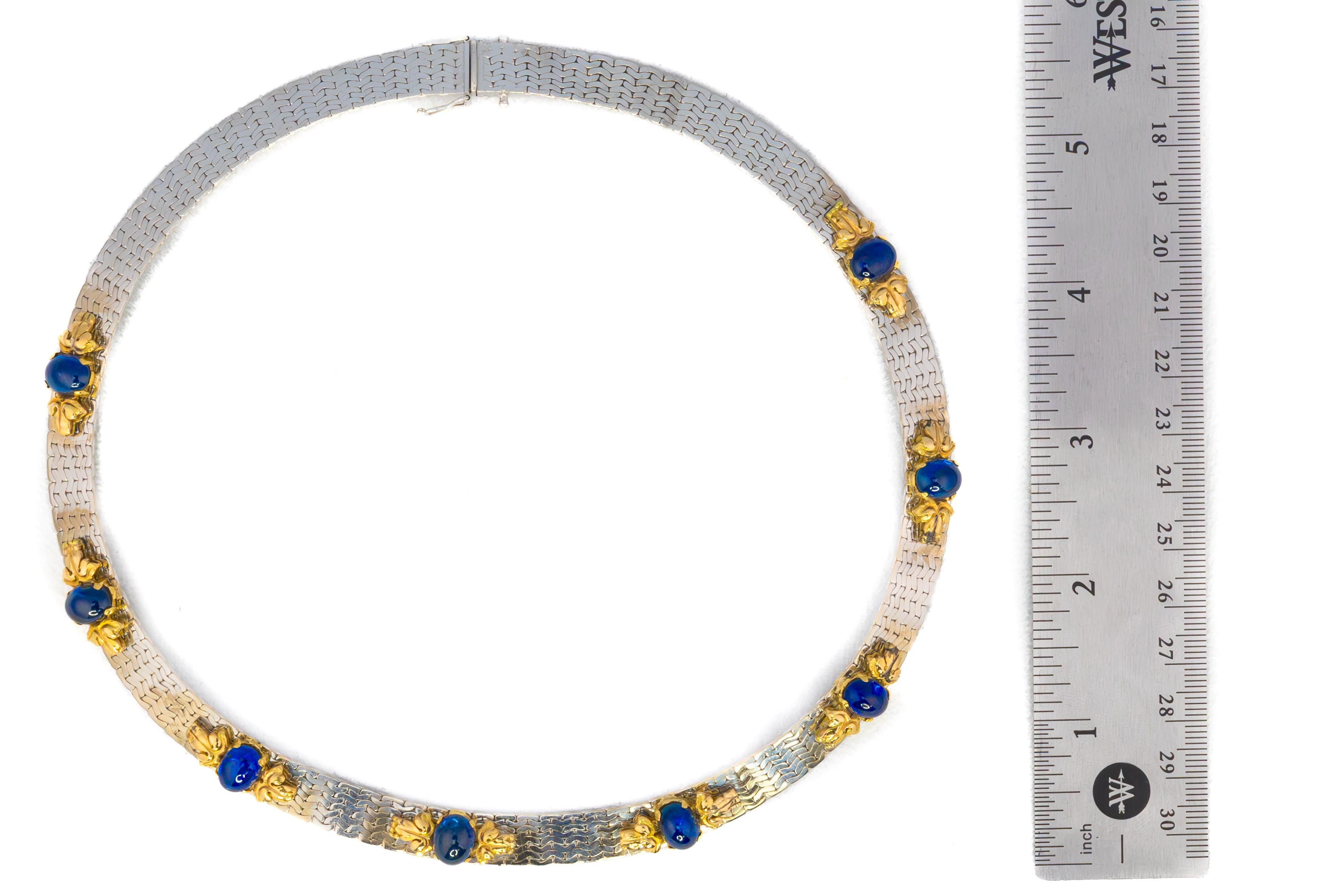 Women's Cabochon Sapphire White and Yellow Gold Necklace For Sale