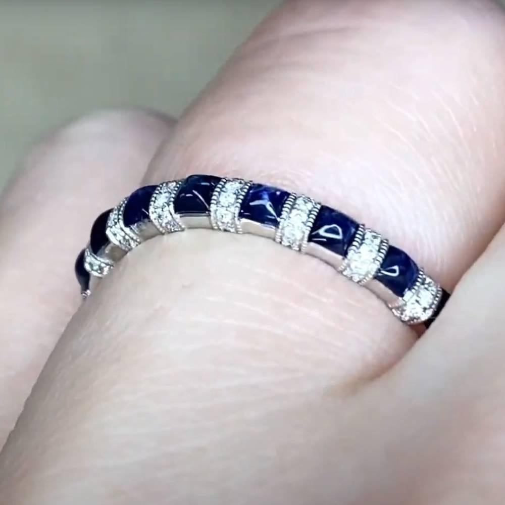 Sugarloaf Cabochon Cabochon Sapphires and Diamond Alternating Band (Approx. 1.10-Carats), Platinum For Sale