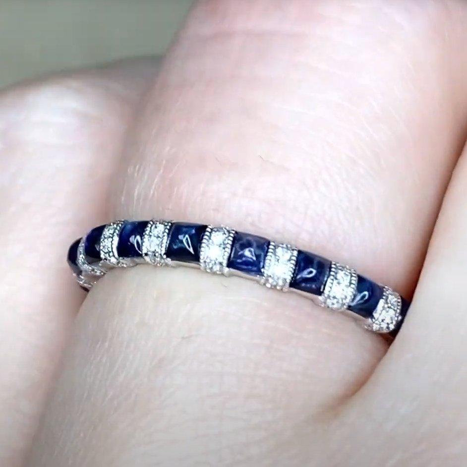 da uomo o donna Fascia alternata di zaffiri cabochon e diamanti (circa 1,10 carati), platino in vendita
