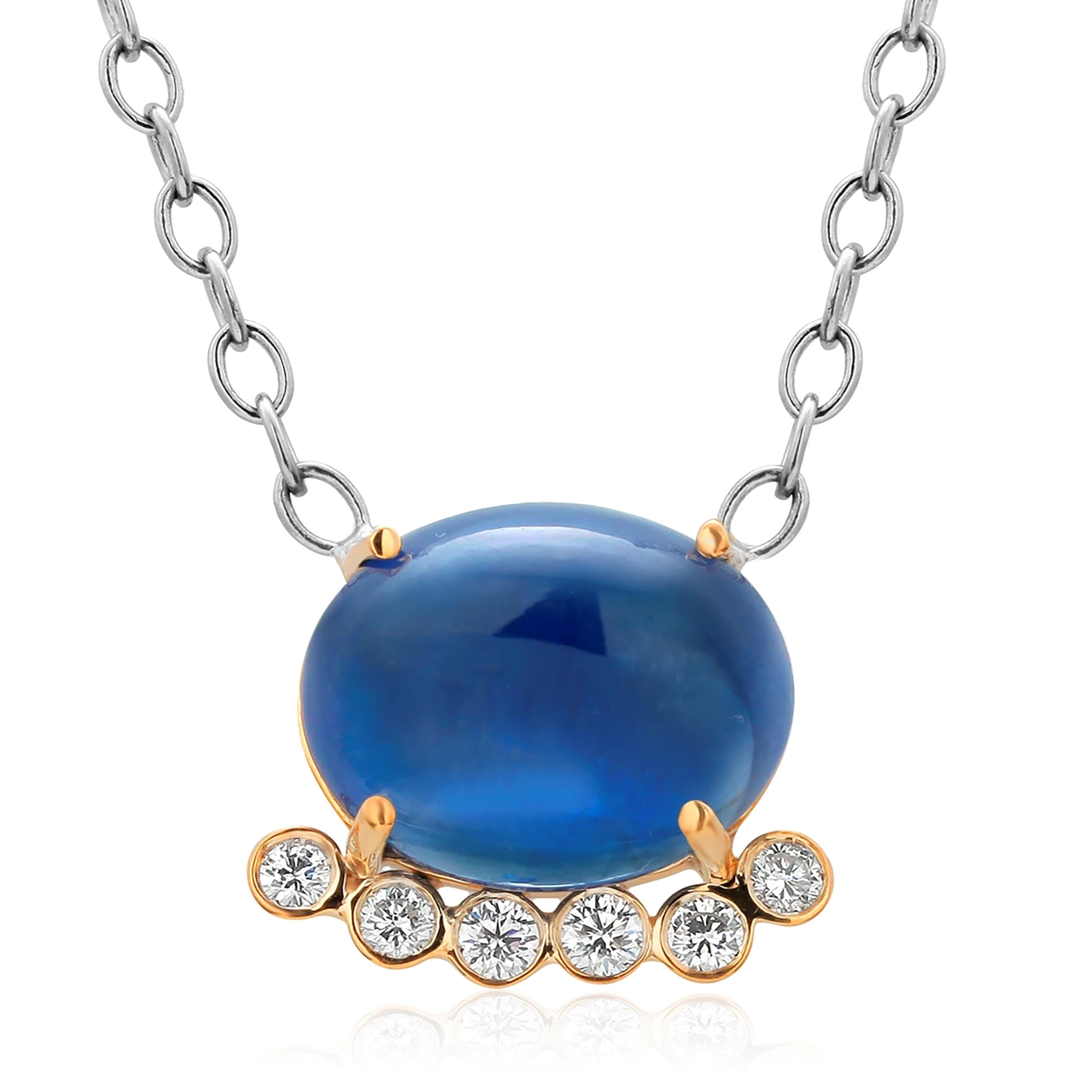 Oval Cut Cabochon Ceylon Sapphires and Diamonds Eighteen Karat Gold Necklace Pendant