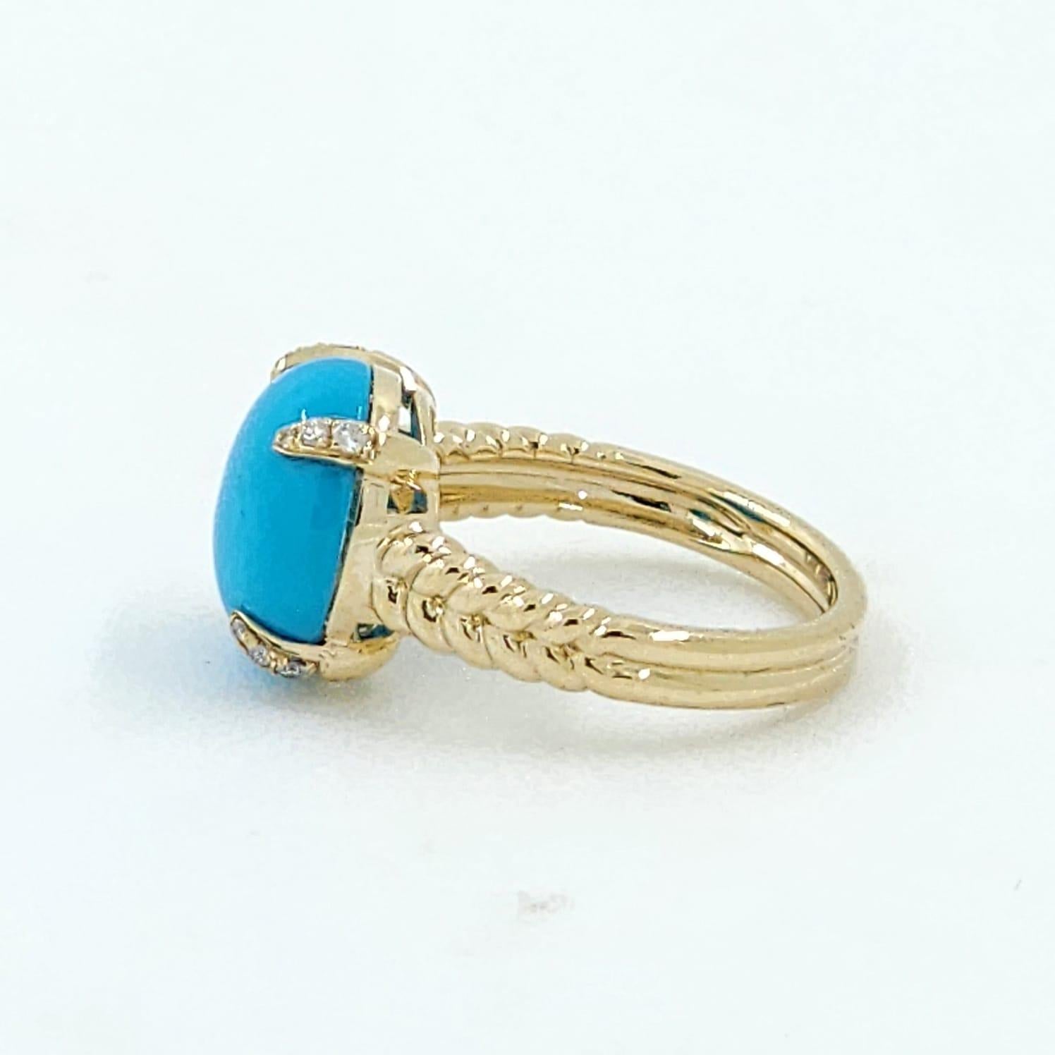Cabochon Anello con turchese cabochon della Bella Addormentata in oro giallo 14K