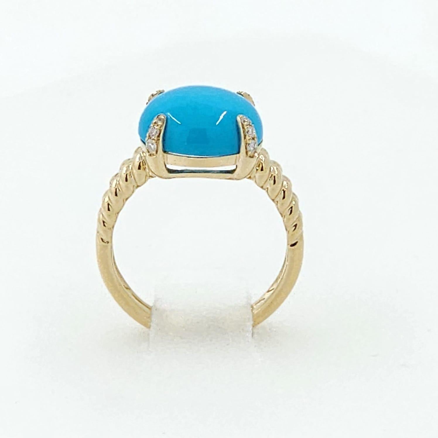 Donna Anello con turchese cabochon della Bella Addormentata in oro giallo 14K
