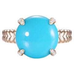 Anello con turchese cabochon della Bella Addormentata in oro giallo 14K