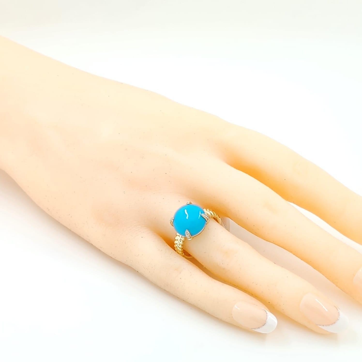 Cabochon Sleeping Beauty Turquoise Ring in 18K Yellow Gold For Sale 2