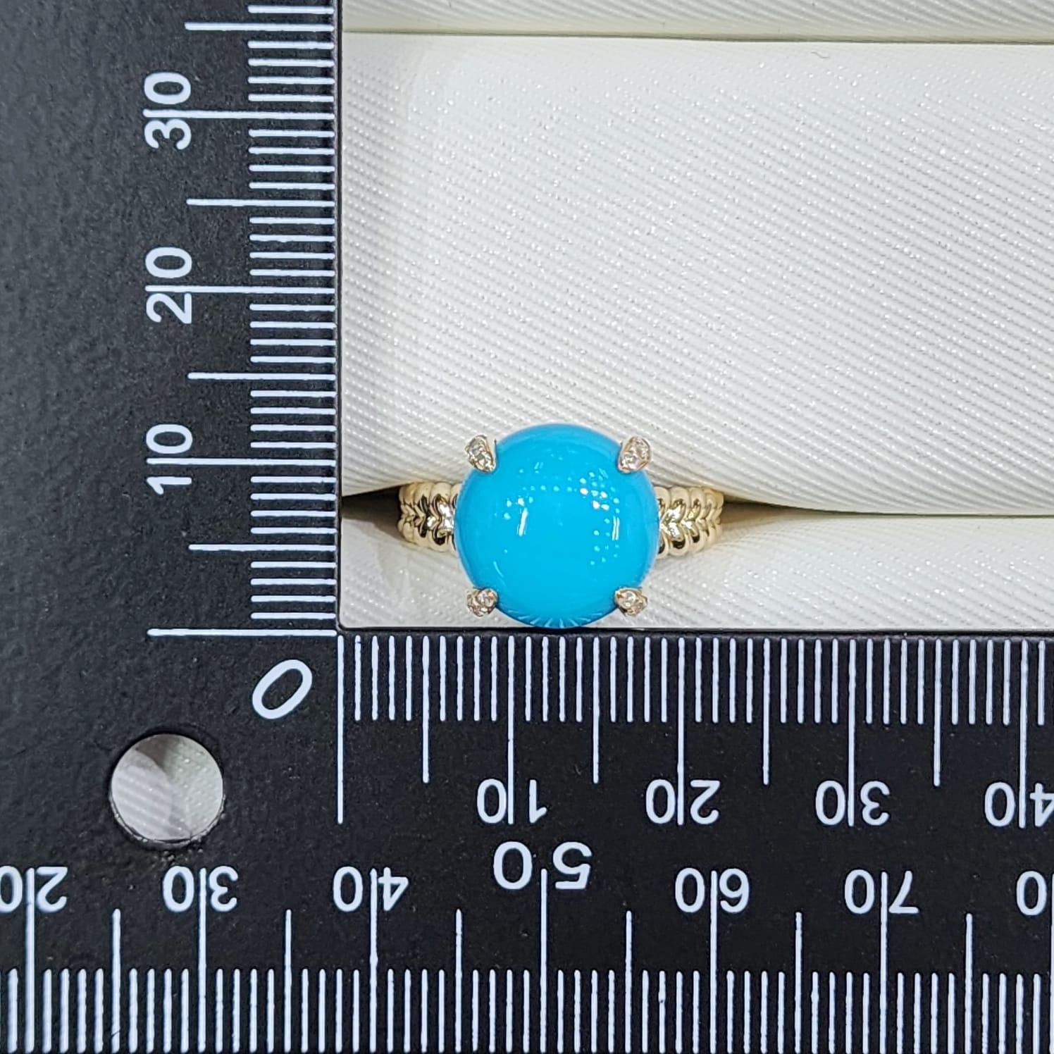 Cabochon Sleeping Beauty Turquoise Ring in 18K Yellow Gold For Sale 3