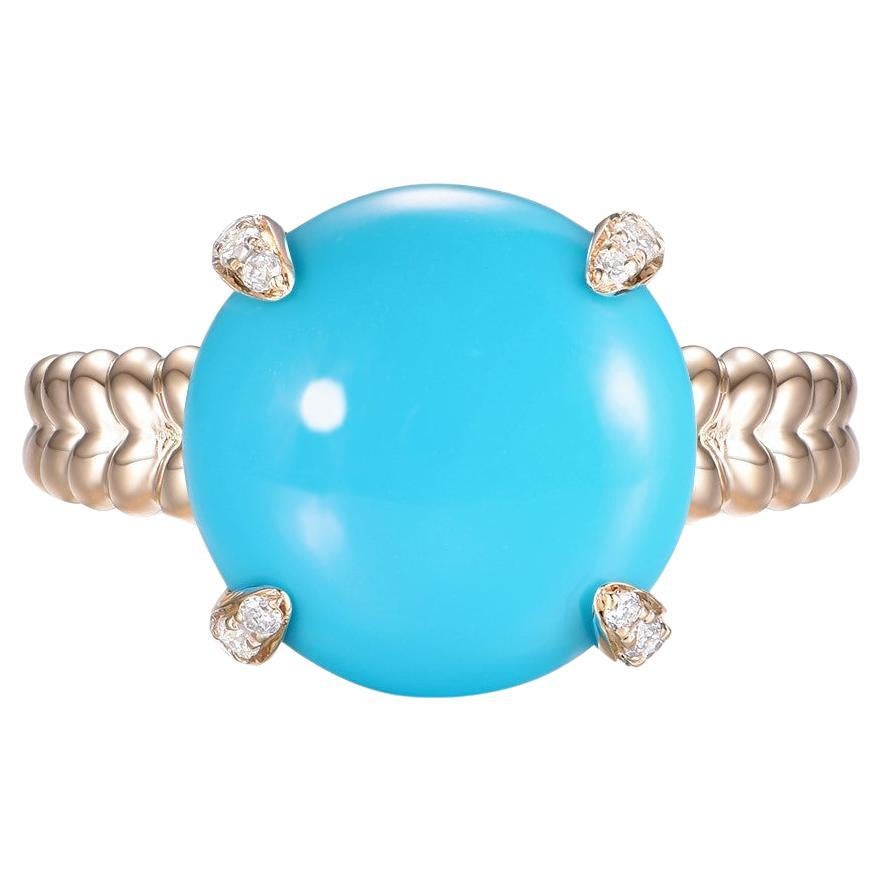Cabochon Sleeping Beauty Turquoise Ring in 18K Yellow Gold For Sale