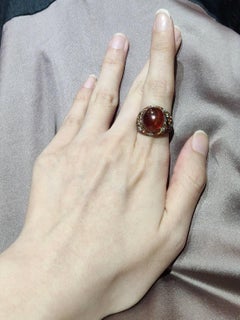 Cabochon Spessartite Spessartine Garnet Medley Diamond Orange Sapphire Gold Ring
