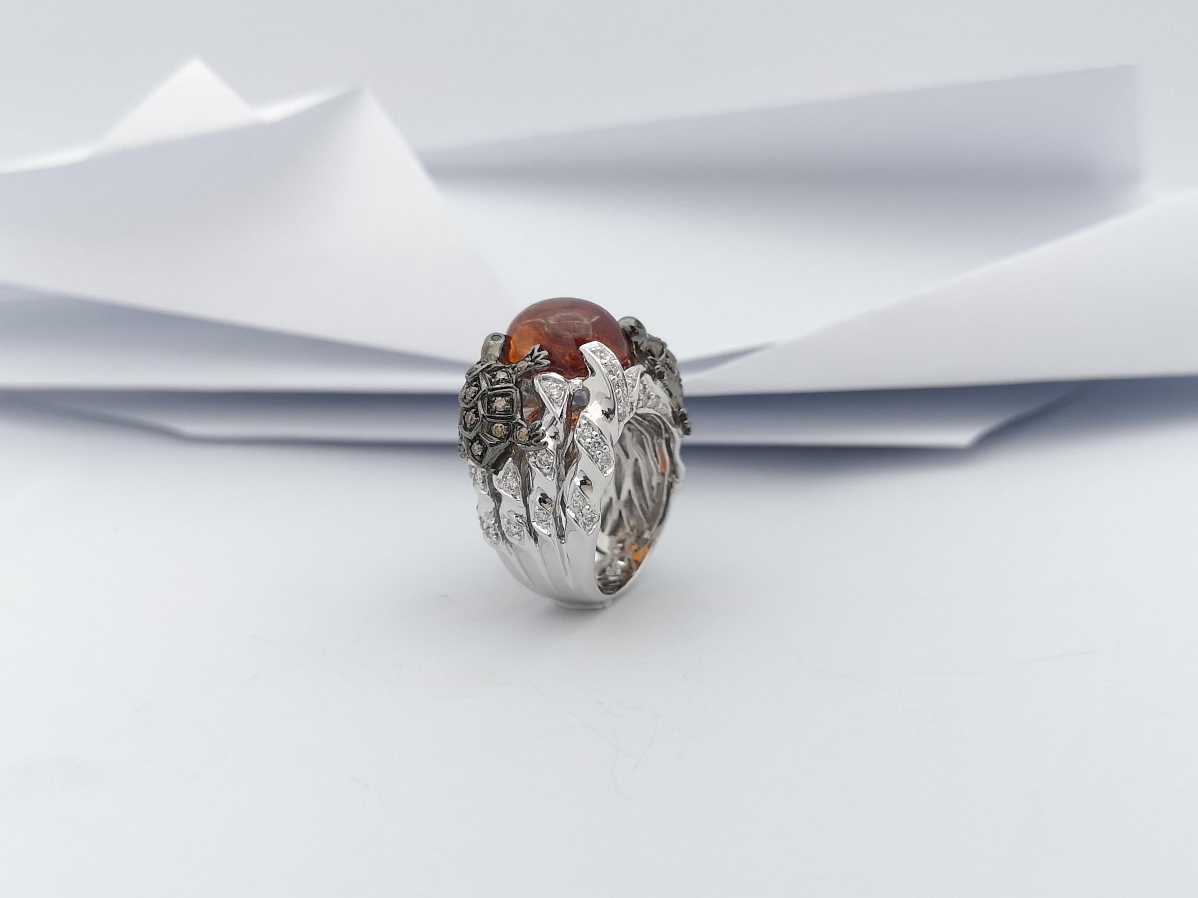 Anello con spessartite cabochon, tsavorite e diamante marrone in oro bianco 18 carati in vendita 12