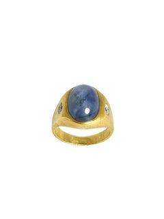 18K Yellow Gold Cabochon Star Sapphire and Diamond Ring