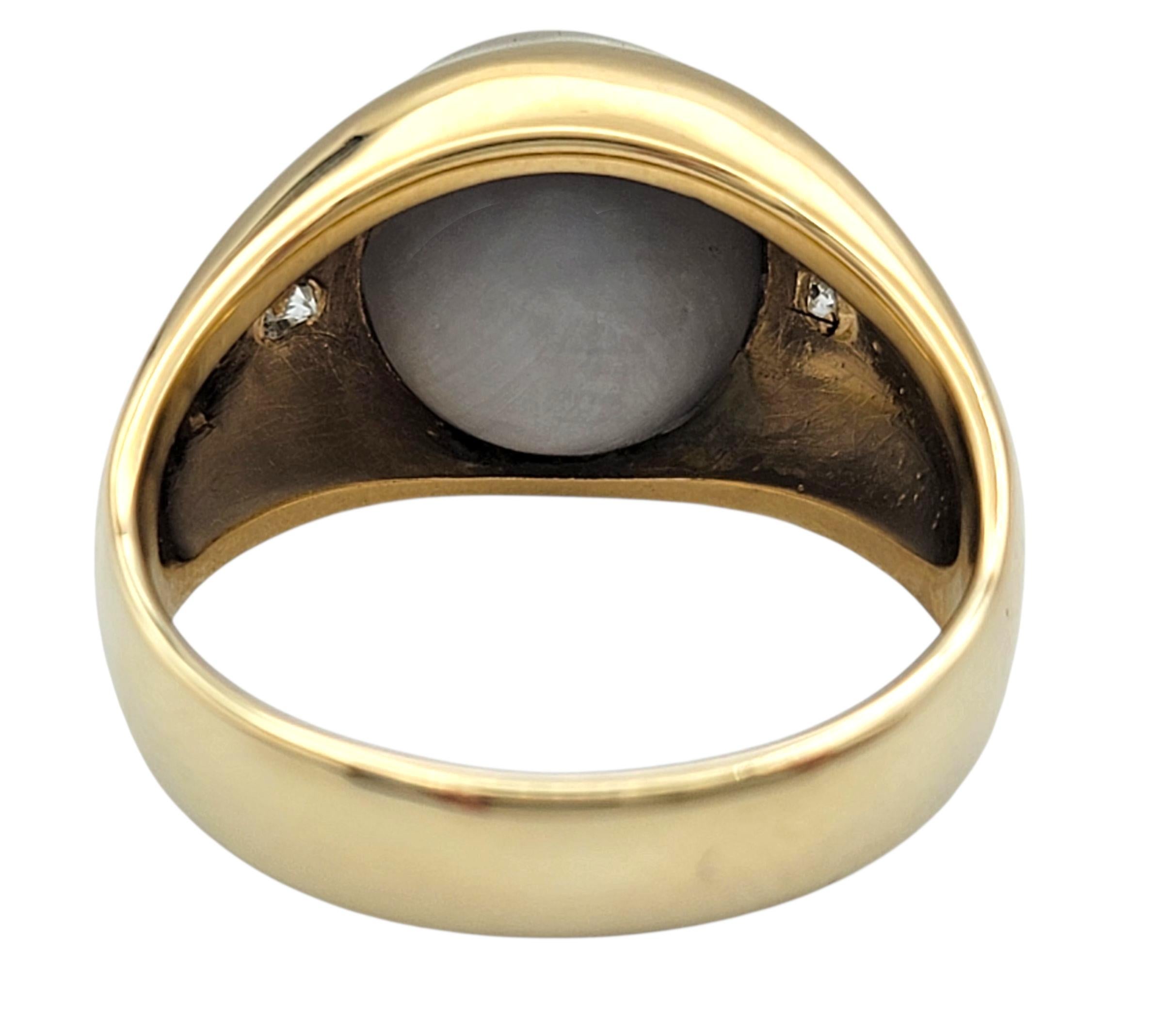 Bague à large bande en saphir étoilé cabochon avec diamants en or jaune 12 carats Bon état - En vente à Scottsdale, AZ
