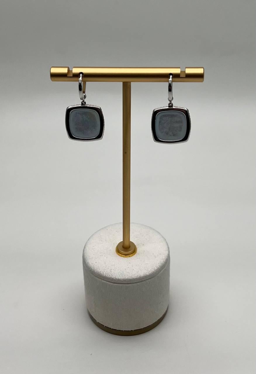 Cabochon Sugarloaf Blue Tourmaline Indicolite Diamond Halo White Gold Earrings For Sale 3