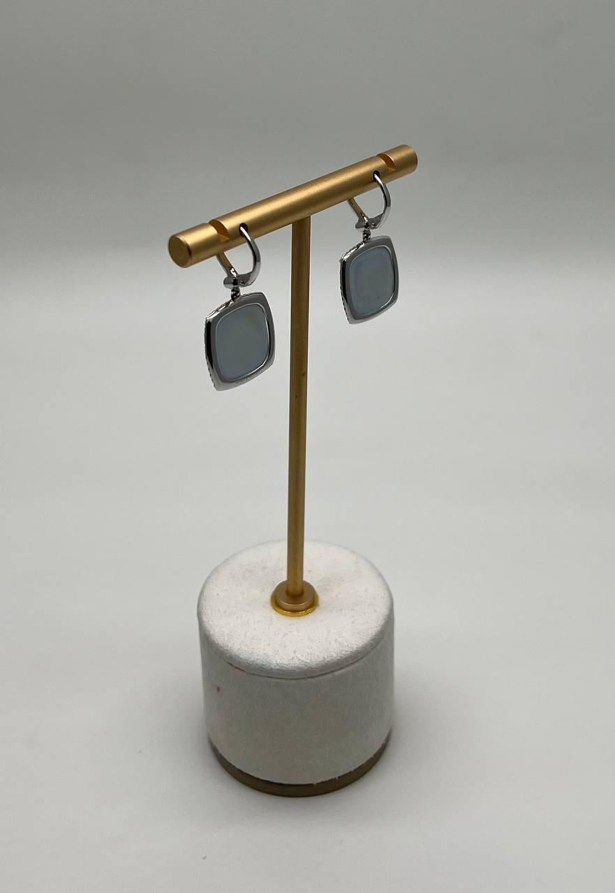 Cabochon Sugarloaf Blue Tourmaline Indicolite Diamond Halo White Gold Earrings For Sale 5
