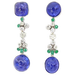 Cabochon Tanzanite Drop Gold Earrings Emerald Diamonds Butterfly Backs