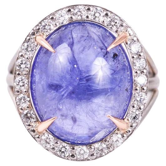 Cabochon Tanzanite Ring with Diamond Halo For Sale