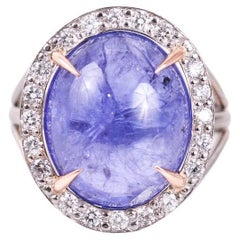 Cabochon Tanzanite Ring with Diamond Halo