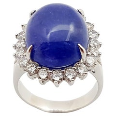 Cabochon Tanzanite with Cubic Zirconia Ring set in Silver Settings