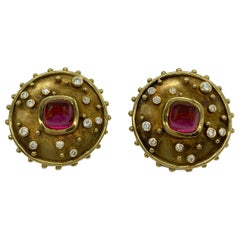 Vintage Cabochon Tourmaline and Diamond Earclips