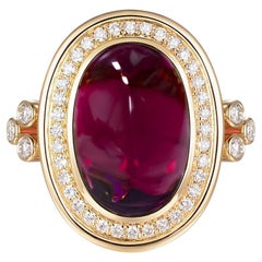 Cabochon Tourmaline Diamond Cocktail Ring in 18 Karat Yellow Gold