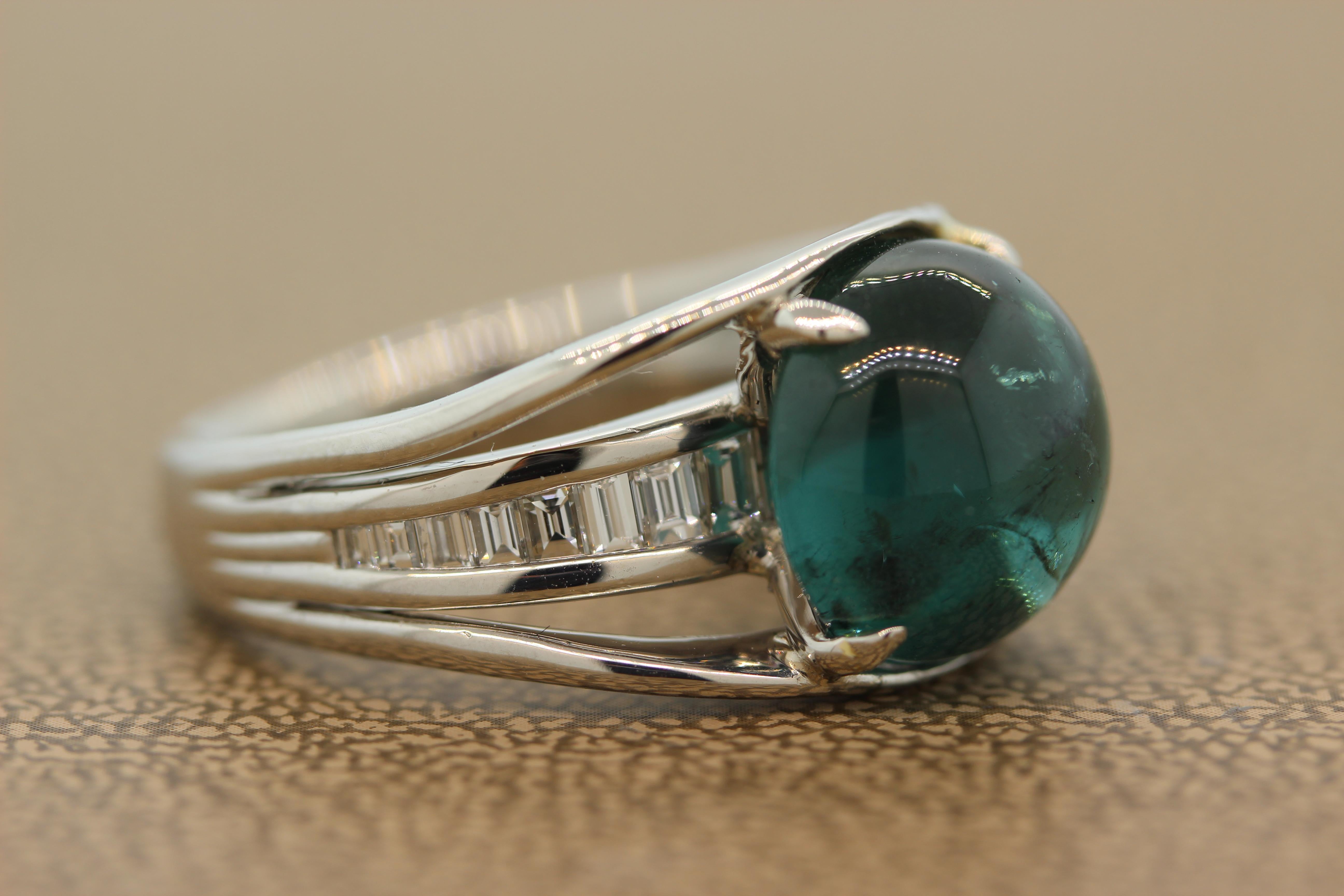 Cabochon Tourmaline Diamond Platinum Ring In New Condition For Sale In Beverly Hills, CA