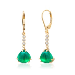Cabochon Trillion Emerald Diamond Gold Lever Back Hoop Earrings